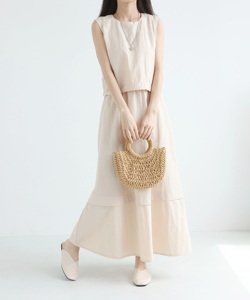 MAISON DE THERESE(メゾン ド テレーズ)の「ノースリーブ レイヤード風 ワンピース(ワンピース・レディース・Beige/Black・FREE)」の1枚目の写真