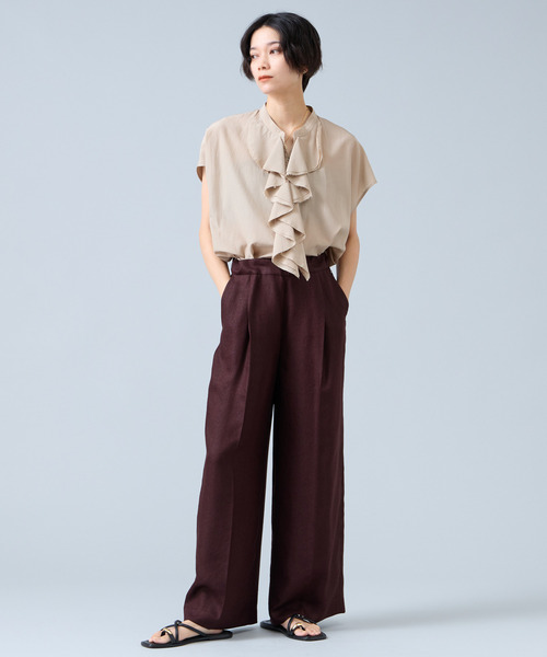 Liesse（リエス）の「《定番》麻調タックワイドパンツ（セットアップ可）（その他パンツ・レディース・ブラウン/ブラック/ベージュ・2/3）」の9枚目の写真