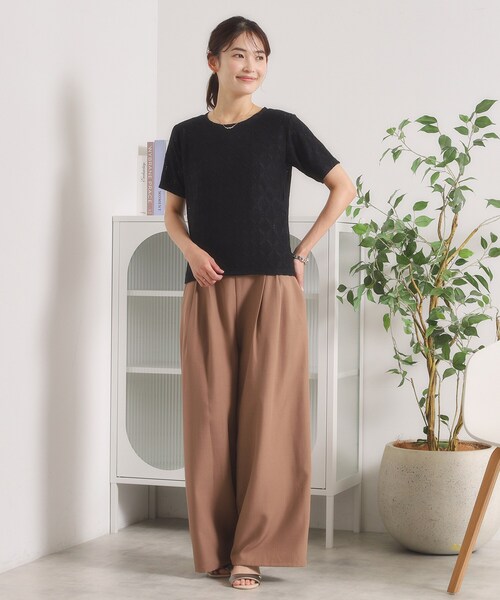 ITS'DEMO(イッツデモ)の「レースジャカードTシャツ(Tシャツ/カットソー・レディース・ブラック/ライトグリーン/オフホワイト・00)」の12枚目の写真