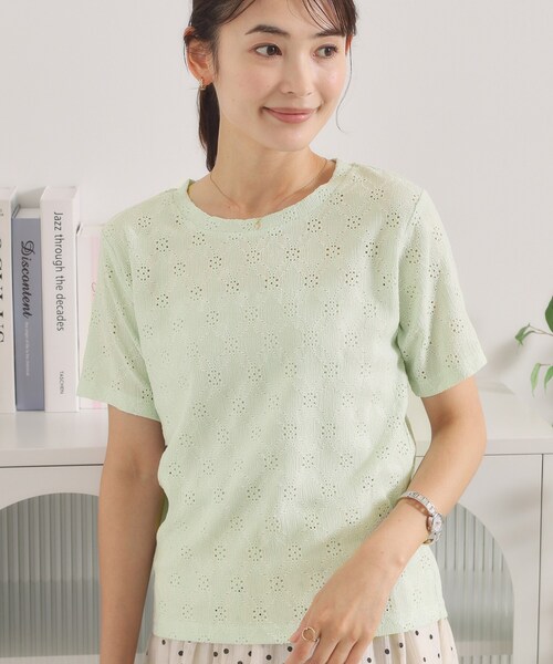 ITS'DEMO(イッツデモ)の「レースジャカードTシャツ(Tシャツ/カットソー・レディース・ブラック/ライトグリーン/オフホワイト・00)」の15枚目の写真