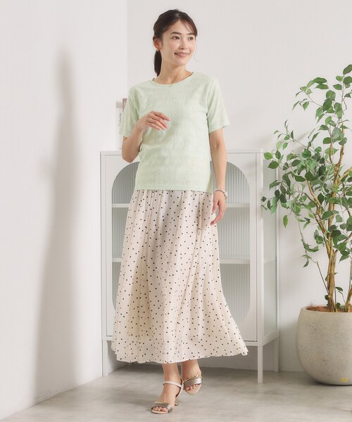 ITS'DEMO(イッツデモ)の「レースジャカードTシャツ(Tシャツ/カットソー・レディース・ブラック/ライトグリーン/オフホワイト・00)」の16枚目の写真