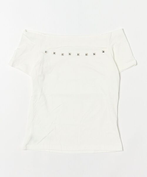 Ritzy(リッツィー)の「スタッズ付き オフショルダークロップ T シャツ(Tシャツ/カットソー・レディース・ホワイト/ブルー/ブラック・FREE)」の4枚目の写真