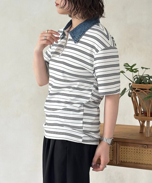 CPCM（シーピーシーエム）の「襟デニム半袖ハーフジップ（Tシャツ/カットソー・メンズ・ネイビー/ホワイト・FREE）」の18枚目の写真