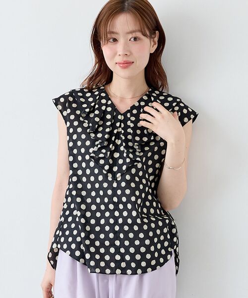 le.coeur blanc(ルクールブラン)の「【日本製】ドットプリントフリルカラーブラウス(シャツ/ブラウス・レディース・ブラウン系その他2/ブラック系その他・38)」の18枚目の写真