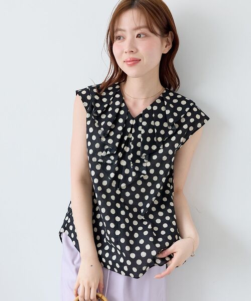 le.coeur blanc(ルクールブラン)の「【日本製】ドットプリントフリルカラーブラウス(シャツ/ブラウス・レディース・ブラウン系その他2/ブラック系その他・38)」の21枚目の写真