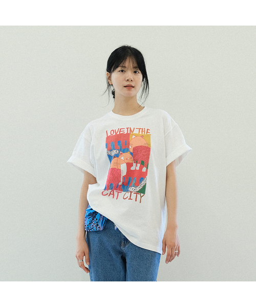 MMOGARDEN（エメモガーデン）の「(w) love in the cat city t-shirt (2colors)（Tシャツ/カットソー・レディース・ブラック/Off White・FREE）」の2枚目の写真