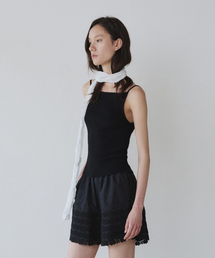 LINEN SQUARE NECK KNIT SLEEVELESS, BLACK