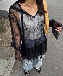 レースチュニックフーディーブラウス