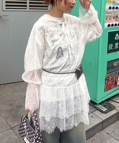 CIAOPANIC(チャオパニック)の「レースチュニックフーディーブラウス(シャツ/ブラウス・レディース・ブラック/オフホワイト/アイボリー・ONE SIZE)」の6枚目の写真