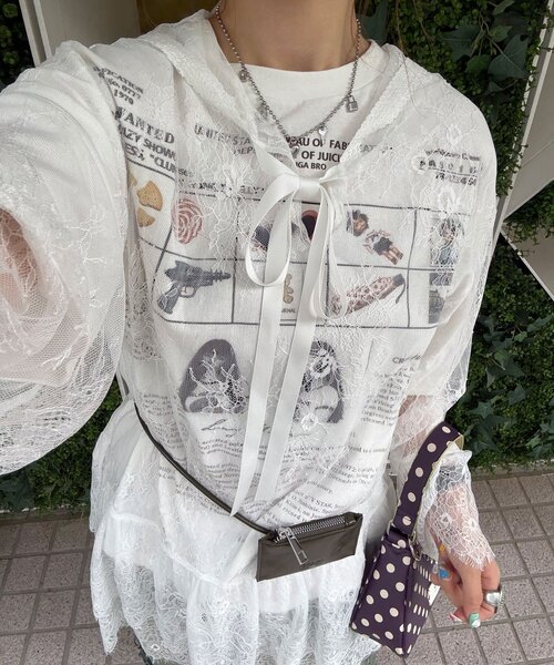 CIAOPANIC(チャオパニック)の「レースチュニックフーディーブラウス(シャツ/ブラウス・レディース・ブラック/オフホワイト/アイボリー・ONE SIZE)」の10枚目の写真