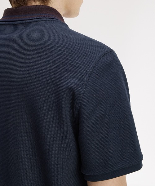 FRED PERRY（フレッドペリー）の「Jacquard Pullover Polo Shirt／ジャガードプルオーバーポロシャツ（ポロシャツ・メンズ・ネイビー・L/M/S）」の3枚目の写真