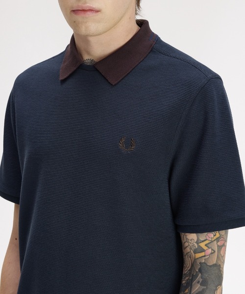 FRED PERRY（フレッドペリー）の「Jacquard Pullover Polo Shirt／ジャガードプルオーバーポロシャツ（ポロシャツ・メンズ・ネイビー・L/M/S）」の2枚目の写真