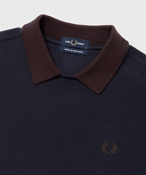 FRED PERRY（フレッドペリー）の「Jacquard Pullover Polo Shirt／ジャガードプルオーバーポロシャツ（ポロシャツ・メンズ・ネイビー・L/M/S）」の6枚目の写真