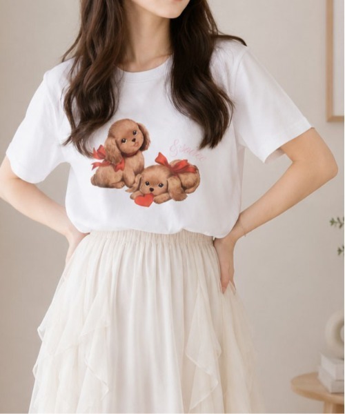 &soiree(アンドソワレ)の「【シルエット選べる2サイズ】ヴィンテージドックTシャツ(Tシャツ/カットソー・レディース・ホワイト/ピンク/ネイビー・MEDIUM/FREE)」の5枚目の写真
