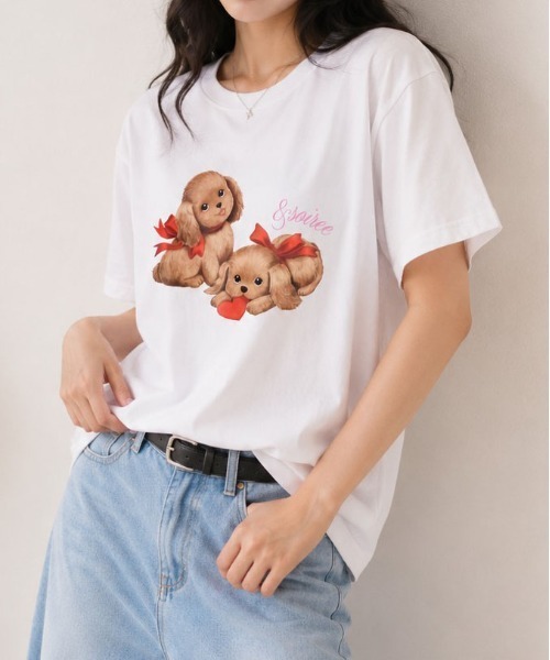 &soiree(アンドソワレ)の「【シルエット選べる2サイズ】ヴィンテージドックTシャツ(Tシャツ/カットソー・レディース・ホワイト/ピンク/ネイビー・MEDIUM/FREE)」の10枚目の写真