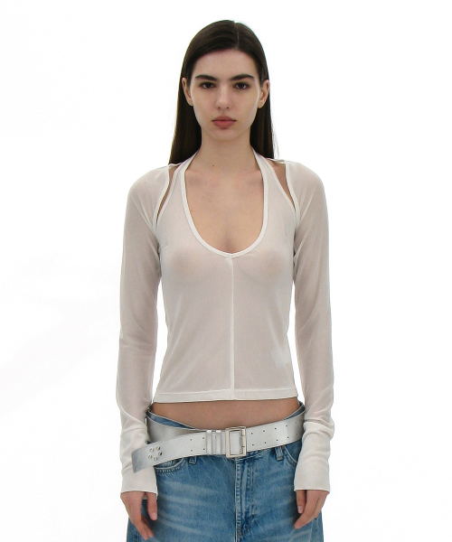 PARTIMENTO WOMEN(パルティメントウィメン)の「メッシュレイヤー2 IN 1トップ_ホワイト(その他トップス・レディース・ホワイト・MEDIUM/SMALL)」の1枚目の写真