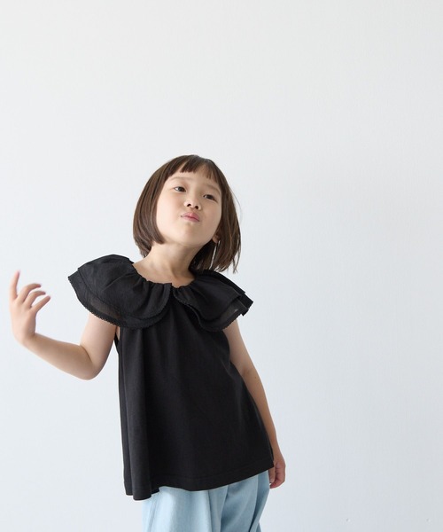 LOWRYS FARM(ローリーズファーム)の「カットBIGカラーノースリーブ 1042848(Tシャツ/カットソー・キッズ・レッド/オフホワイト/ブラック・110cm/120cm/130cm/140cm/150cm)」の3枚目の写真