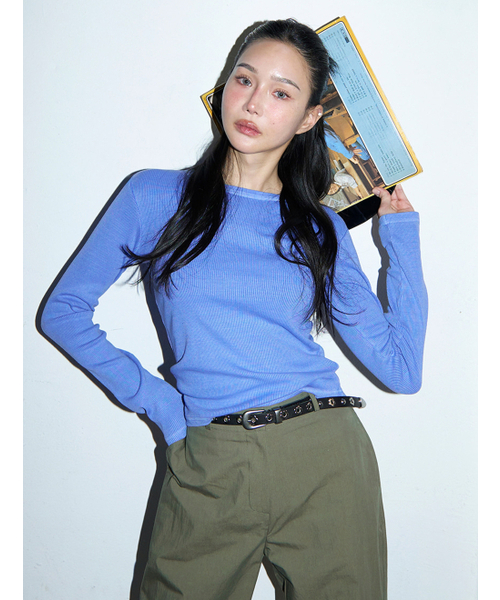MORVE13（モルブ13）の「メルビルピグメントTシャツ（チャコール）（Tシャツ/カットソー・レディース・ベージュ/スカイブルー/バーガンディー/チャコール・FREE）」の7枚目の写真