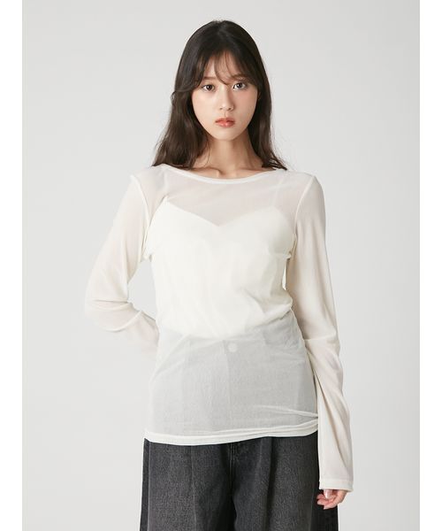 FRAY I.D（フレイアイディー）の「【ウォッシャブル】フロッキーチュールベーシックトップス（Tシャツ/カットソー・レディース・バーガンディー/ホワイト/ライトブルー/ブラック・F）」の6枚目の写真