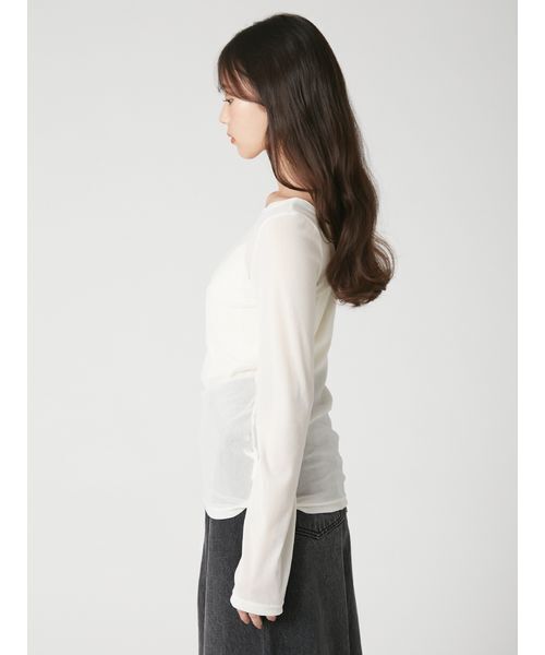 FRAY I.D（フレイアイディー）の「【ウォッシャブル】フロッキーチュールベーシックトップス（Tシャツ/カットソー・レディース・バーガンディー/ホワイト/ライトブルー/ブラック・F）」の8枚目の写真