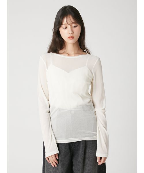 FRAY I.D（フレイアイディー）の「【ウォッシャブル】フロッキーチュールベーシックトップス（Tシャツ/カットソー・レディース・バーガンディー/ホワイト/ライトブルー/ブラック・F）」の12枚目の写真