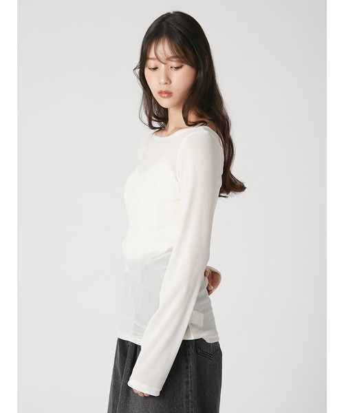 FRAY I.D（フレイアイディー）の「【ウォッシャブル】フロッキーチュールベーシックトップス（Tシャツ/カットソー・レディース・バーガンディー/ホワイト/ライトブルー/ブラック・F）」の13枚目の写真