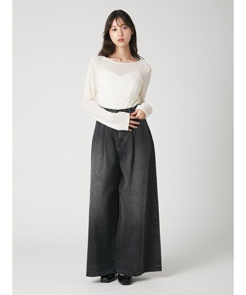FRAY I.D（フレイアイディー）の「【ウォッシャブル】フロッキーチュールベーシックトップス（Tシャツ/カットソー・レディース・バーガンディー/ホワイト/ライトブルー/ブラック・F）」の15枚目の写真
