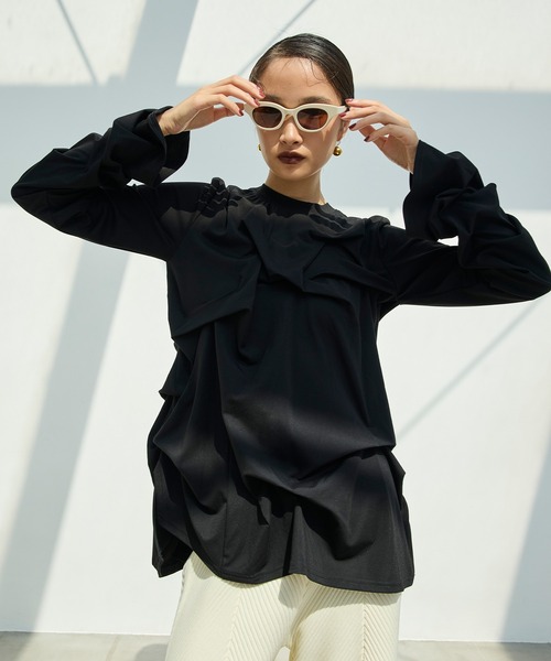 TUCK DRAPE LONG SLEEVE TOP（Tシャツ/カットソー）｜OMMO（オーエム