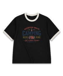 ヴィンテージドローイングオーバーサイズリンガー半袖Tシャツ