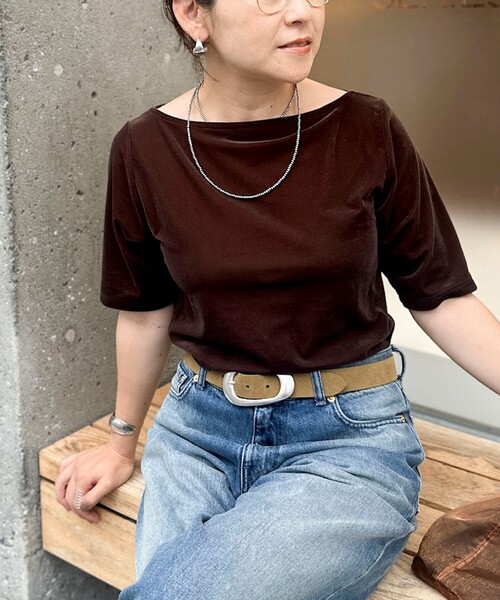 NOLLEY’S(ノーリーズ)の「《接触冷感》ウォッシャブルシアーベロア2WAYプルオーバー(Tシャツ/カットソー・レディース・ネイビー/ブラウン/ピンク/アイボリー・38/36)」の5枚目の写真