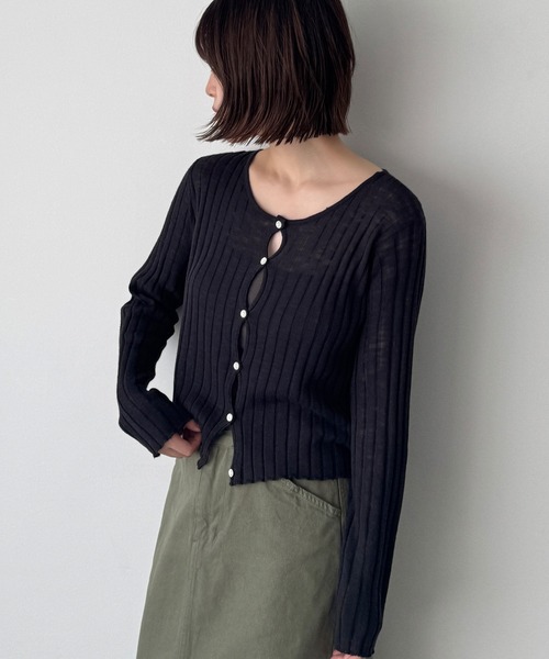 CANAL JEAN(キャナルジーン)の「El mar ハリヌキニットカーディガン(カーディガン/ボレロ・レディース・グレー/ブラック・ONE SIZE)」の2枚目の写真