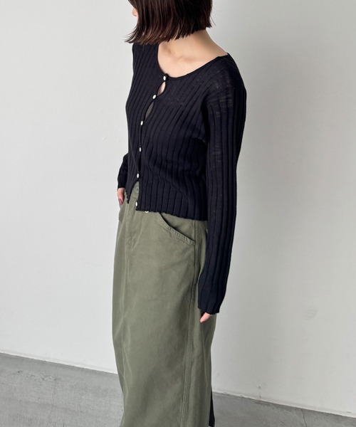 CANAL JEAN(キャナルジーン)の「El mar ハリヌキニットカーディガン(カーディガン/ボレロ・レディース・グレー/ブラック・ONE SIZE)」の6枚目の写真