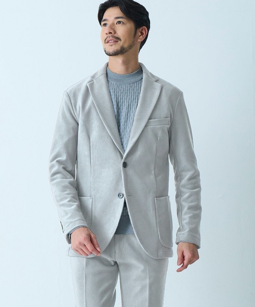 TETE HOMME(テットオム)の「ストレッチボンディングニットジャケット / ウォッシャブル / セットアップ対応(テーラードジャケット・メンズ・チャコールグレー/ライトグレー・LARGE/MEDIUM)」の2枚目の写真