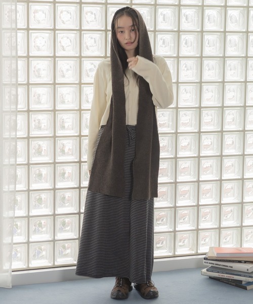 HEILIS(ヘイリス)の「ボーダー柄カットロングスカート /ロングスカート タイトスカート ボーダースカート ナロースカート Iラインスカート ウエストゴム カットソースカート ロング丈 ボーダー柄 韓国ファッション カジュアル デイリー 秋 秋服 秋コーデ 秋冬 秋冬コーデ 長袖コーデ ニットコーデ スウェットコーデ レイヤード ブラック グレー ピンク マタニティ(スカート・レディース・グレー/ブラック/ピンク・FREE)」の7枚目の写真