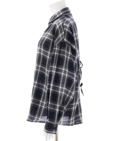 INGNI(イング)の「ラインストーン付バックレースアップチェック柄シャツ(シャツ/ブラウス・レディース・ネイビー系2/ブラック系/ブラウン系その他2・M)」の22枚目の写真