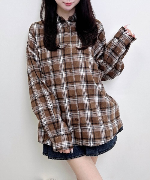 INGNI(イング)の「ラインストーン付バックレースアップチェック柄シャツ(シャツ/ブラウス・レディース・ネイビー系2/ブラック系/ブラウン系その他2・M)」の15枚目の写真