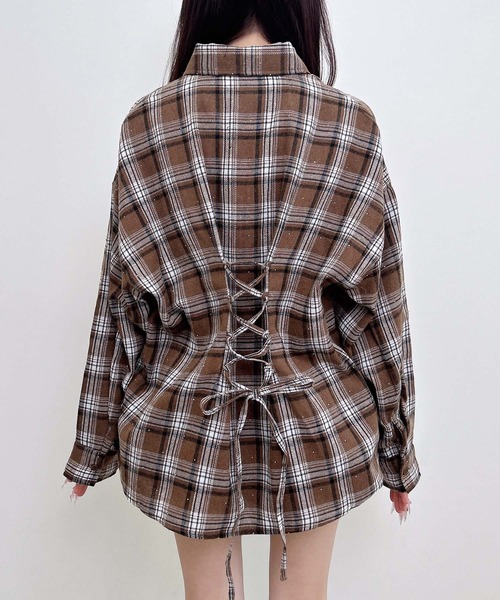 INGNI(イング)の「ラインストーン付バックレースアップチェック柄シャツ(シャツ/ブラウス・レディース・ネイビー系2/ブラック系/ブラウン系その他2・M)」の17枚目の写真