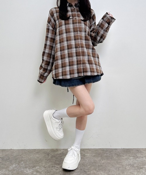 INGNI(イング)の「ラインストーン付バックレースアップチェック柄シャツ(シャツ/ブラウス・レディース・ネイビー系2/ブラック系/ブラウン系その他2・M)」の18枚目の写真