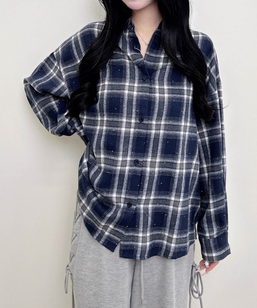 INGNI(イング)の「ラインストーン付バックレースアップチェック柄シャツ(シャツ/ブラウス・レディース・ネイビー系2/ブラック系/ブラウン系その他2・M)」の19枚目の写真