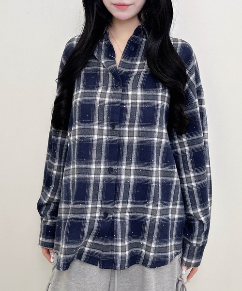 INGNI(イング)の「ラインストーン付バックレースアップチェック柄シャツ(シャツ/ブラウス・レディース・ネイビー系2/ブラック系/ブラウン系その他2・M)」の20枚目の写真