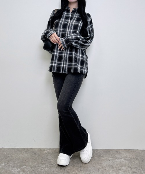 INGNI(イング)の「ラインストーン付バックレースアップチェック柄シャツ(シャツ/ブラウス・レディース・ネイビー系2/ブラック系/ブラウン系その他2・M)」の12枚目の写真