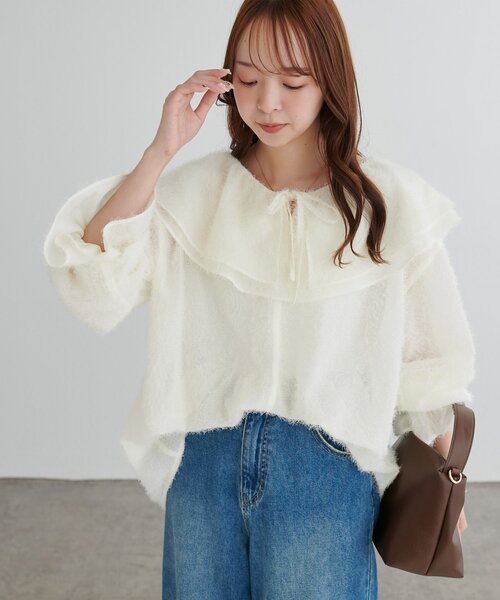 DISCOAT(ディスコート)の「【WEB限定】前後2wayシャギーフリルカラーキャンディスリーブ(シャツ/ブラウス・レディース・ブラック/アイボリー・FREE)」の16枚目の写真