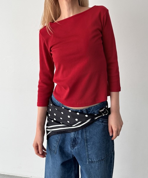 CANAL JEAN(キャナルジーン)の「bebyyou リブボート7分袖Tシャツ(Tシャツ/カットソー・レディース・ブラウン/チャコールグレー/ホワイト/ヘザーグレー/レッド・ONE SIZE)」の5枚目の写真