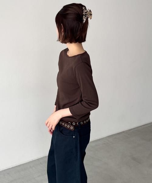CANAL JEAN(キャナルジーン)の「bebyyou リブボート7分袖Tシャツ(Tシャツ/カットソー・レディース・ブラウン/チャコールグレー/ホワイト/ヘザーグレー/レッド・ONE SIZE)」の9枚目の写真