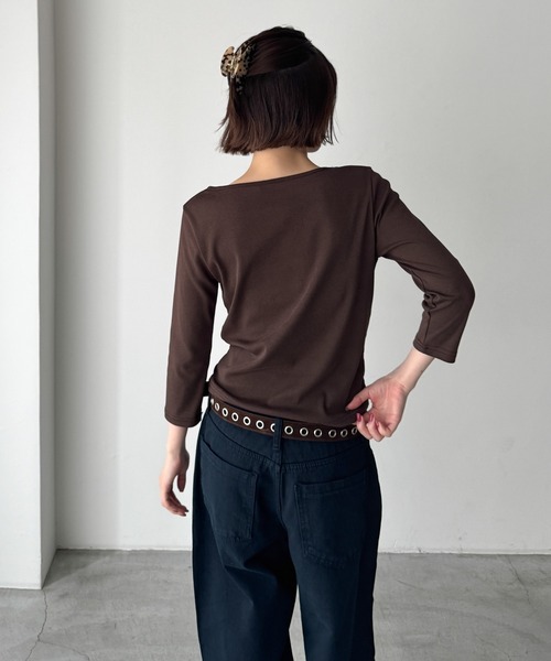 CANAL JEAN(キャナルジーン)の「bebyyou リブボート7分袖Tシャツ(Tシャツ/カットソー・レディース・ブラウン/チャコールグレー/ホワイト/ヘザーグレー/レッド・ONE SIZE)」の10枚目の写真