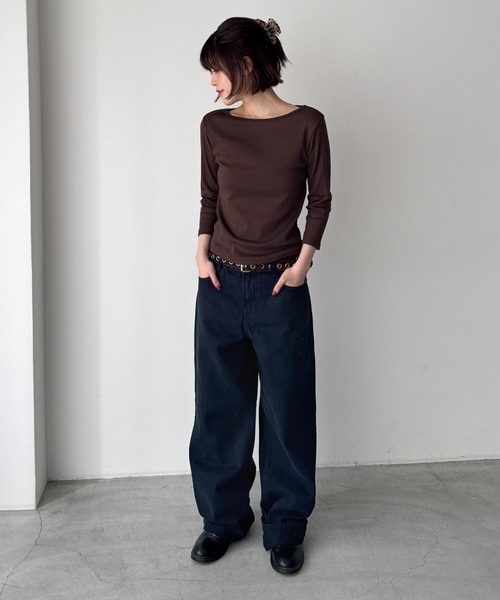 CANAL JEAN(キャナルジーン)の「bebyyou リブボート7分袖Tシャツ(Tシャツ/カットソー・レディース・ブラウン/チャコールグレー/ホワイト/ヘザーグレー/レッド・ONE SIZE)」の11枚目の写真