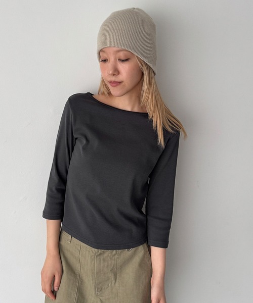CANAL JEAN(キャナルジーン)の「bebyyou リブボート7分袖Tシャツ(Tシャツ/カットソー・レディース・ブラウン/チャコールグレー/ホワイト/ヘザーグレー/レッド・ONE SIZE)」の12枚目の写真