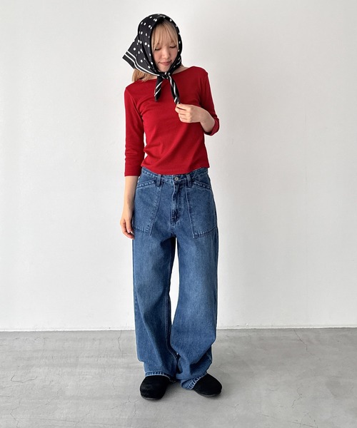 CANAL JEAN(キャナルジーン)の「bebyyou リブボート7分袖Tシャツ(Tシャツ/カットソー・レディース・ブラウン/チャコールグレー/ホワイト/ヘザーグレー/レッド・ONE SIZE)」の18枚目の写真