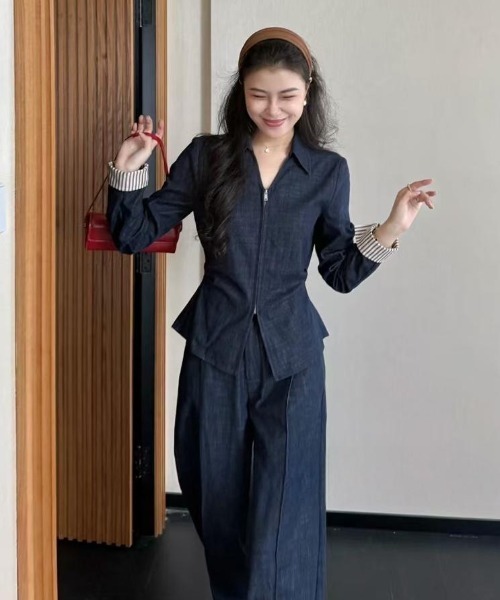 FAVORITO(ファヴォリート)の「襟付きシャツパンツセットアップ(セットアップ・レディース・ダークブルー・F)」の4枚目の写真