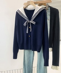 セーラーカラー リボン ウエストマーク ニットトップス